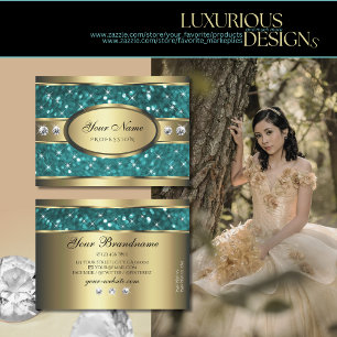 Gold Blauwgroen Glitter Luminous Stars Diamonds Visitekaartje