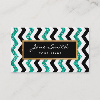 Gold, Blauwgroen glitter, zwart-wit Chevron Patter Visitekaartje