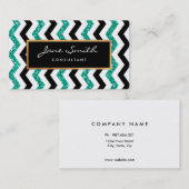 Gold, Blauwgroen glitter, zwart-wit Chevron Patter Visitekaartje (Voorkant / Achterkant)