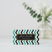 Gold, Blauwgroen glitter, zwart-wit Chevron Patter Visitekaartje (Staand voorkant)