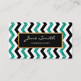 Gold, Blauwgroen glitter, zwart-wit Chevron Patter Visitekaartje