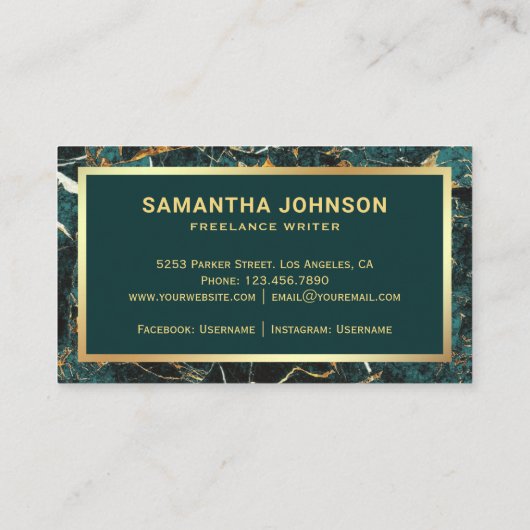 Gold Blauwgroen groene marmer Nib Professional Visitekaartje (Achterkant)
