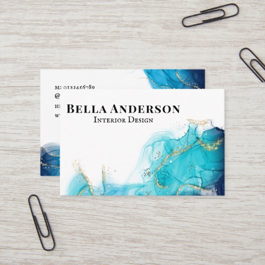 Gold Blauwgroen inktminimalistische aangepaste QR- Visitekaartje (Voorkant / Achterkant in situ)