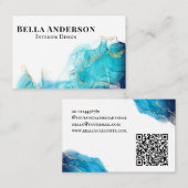 Gold Blauwgroen inktminimalistische aangepaste QR- Visitekaartje (Voorkant / Achterkant)
