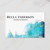 Gold Blauwgroen inktminimalistische aangepaste QR- Visitekaartje (Voorkant)