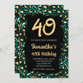 Gold Blauwgroen Leopard Painted Black 40th Birthda Kaart (Voorkant / Achterkant)