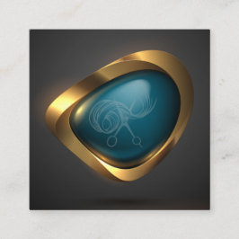 Gold Blauwgroen Logo Modern Hairdresser Stylist Vierkante Visitekaartje