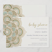  Gold Blauwgroen Mandala Baby shower Uitnodigen Bedankkaart (Voorkant / Achterkant)