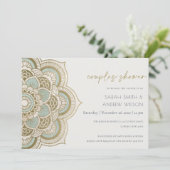 Gold Blauwgroen Mandala Couples Shower Invite Bedankkaart (Staand voorkant)