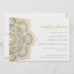 Gold Blauwgroen Mandala Couples Shower Invite Bedankkaart