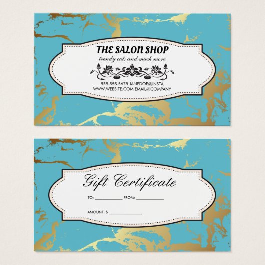 Gold Blauwgroen marmer | Cadeaukaart Visitekaartje (Voorkant /achterkant)