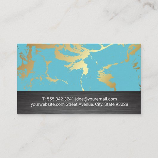 Gold Blauwgroen marmer | Metaal Visitekaartje (Achterkant)
