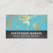 Gold Blauwgroen marmer | Metaal Visitekaartje (Voorkant)