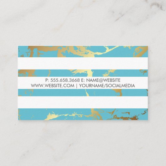 Gold Blauwgroen marmer | Witte streep Visitekaartje (Achterkant)