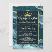 Gold Blauwgroen Mint Agate Quinceanera Kaart (Voorkant)