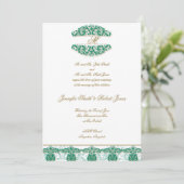 Gold Blauwgroen Monogram Weddenschap Kaart (Staand voorkant)