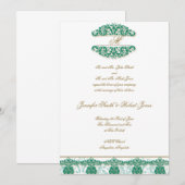 Gold Blauwgroen Monogram Weddenschap Kaart (Voorkant / Achterkant)