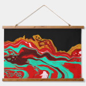 Gold-, Blauwgroen-, rood- en zwarte-fluïde kunst Hangend Wandkleed (Voorkant)