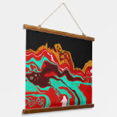 Gold-, Blauwgroen-, rood- en zwarte-fluïde kunst Hangend Wandkleed (Gebogen)