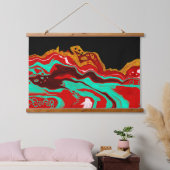 Gold-, Blauwgroen-, rood- en zwarte-fluïde kunst Hangend Wandkleed (Slaapkamer)