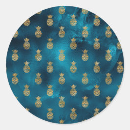 Gold Blauwgroen Shell Elegant Chic Stylish Ronde Sticker