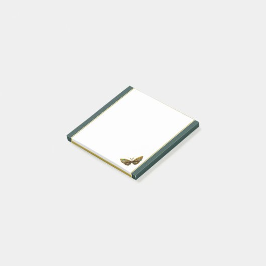 Gold & Blauwgroen vlinder 3-inch Post-it Notes (Schuin)