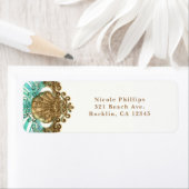 Gold & Blauwgroen Zee Shell Glam Beach Party Invit Etiket (Insitu)