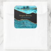 Gold Blauwgroen zwart agate, naam, bezettingtelefo Vierkante Sticker (Tas)