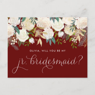 Gold Bleek ponden Floral Red be My Jr Bridesmaid Uitnodiging Briefkaart