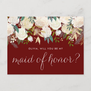 Gold Bleke pony Floral Red be My Maid of Honor Uitnodiging Briefkaart