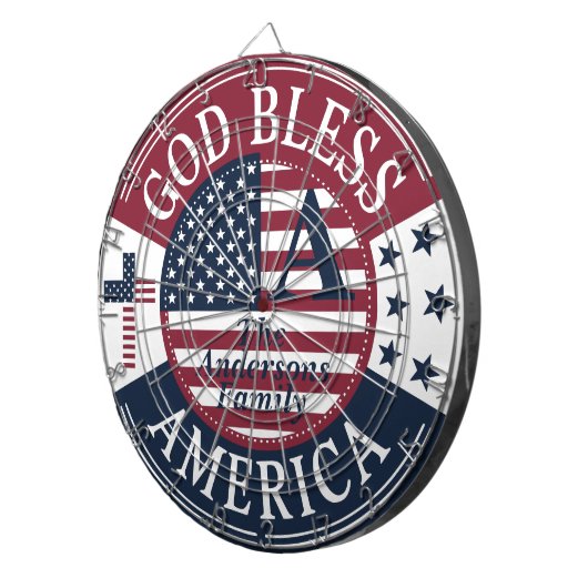Gold Bless America Custom familienaam 4 juli Dartbord (Voorkant Rechts)
