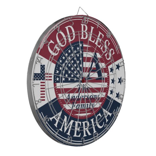 Gold Bless America Custom familienaam 4 juli Dartbord (Voorkant Links)