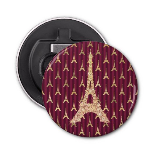 Gold Bling Eiffel Tower Button Flesopener (Voorkant)