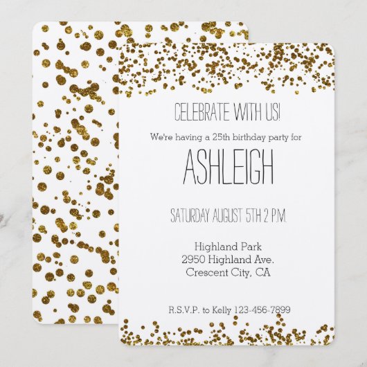 Gold Bling Glitter Confetti Kaart (Voorkant / Achterkant)