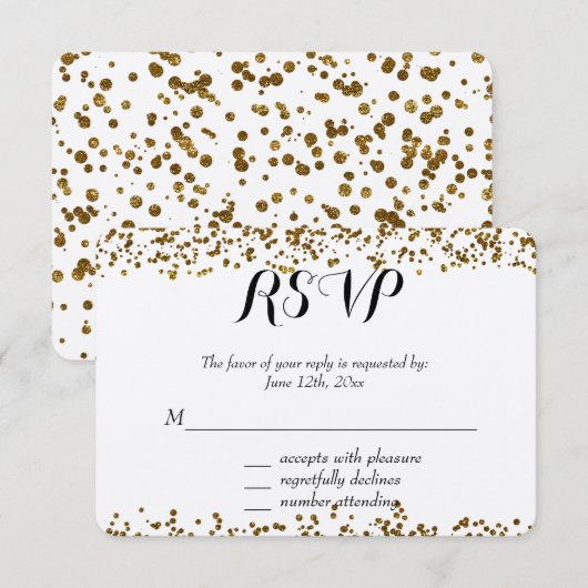 Gold Bling Glitter Confetti RSVP (Voorkant / Achterkant)