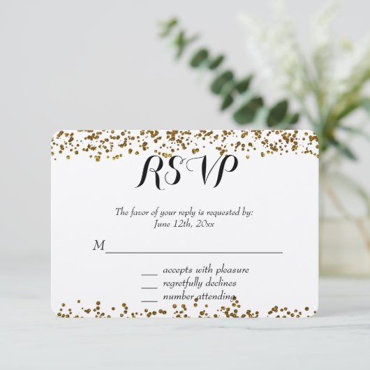 Gold Bling Glitter Confetti RSVP (Staand voorkant)
