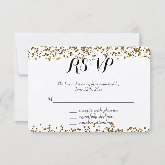 Gold Bling Glitter Confetti RSVP Kaartje (Voorkant)
