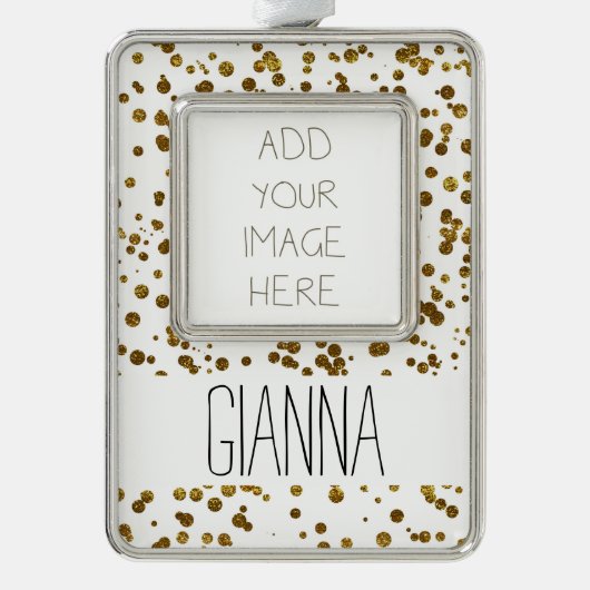 Gold Bling Glitter Confetti Verzilverd Omlijst Ornament (Voorkant)