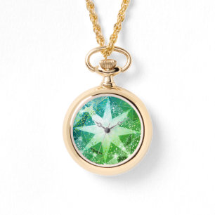 Gold Bling Green Compass Edelsteen Strass Look Horloge