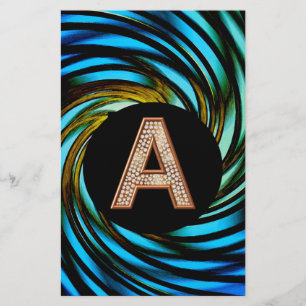Gold Bling Letter A Blauwgroen wervelkolom Briefpapier