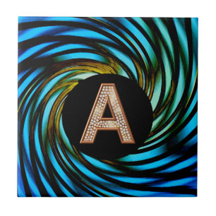 Gold Bling Letter A Blauwgroen wervelkolom Tegeltje