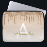 Gold Bling | Luxe Sparkly Glitter Monogram Laptop Sleeve<br><div class="desc">Gold Bling Ombre Sparkle en Faux Dripping Glitter Girly Modern Monogram Voornaam en Initiaal Laptop Hoesje. Neem contact op met de ontwerper voor overeenkomende objecten</div>