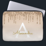 Gold Bling | Luxe Sparkly Glitter Monogram Laptop Sleeve<br><div class="desc">Gold Bling Ombre Sparkle en Faux Dripping Glitter Girly Modern Monogram Voornaam en Initiaal Laptop Hoesje. Neem contact op met de ontwerper voor overeenkomende objecten</div>