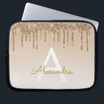 Gold Bling | Luxe Sparkly Glitter Monogram Laptop Sleeve<br><div class="desc">Gold Bling Ombre Sparkle en Faux Dripping Glitter Girly Modern Monogram Voornaam en Initiaal Laptop Hoesje. Neem contact op met de ontwerper voor overeenkomende objecten</div>