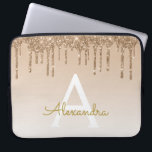 Gold Bling | Luxe Sparkly Glitter Monogram Laptop Sleeve<br><div class="desc">Gold Bling Ombre Sparkle en Faux Dripping Glitter Girly Modern Monogram Voornaam en Initiaal Laptop Hoesje. Neem contact op met de ontwerper voor overeenkomende objecten</div>