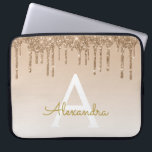 Gold Bling | Luxe Sparkly Glitter Monogram Laptop Sleeve<br><div class="desc">Gold Bling Ombre Sparkle en Faux Dripping Glitter Girly Modern Monogram Voornaam en Initiaal Laptop Hoesje. Neem contact op met de ontwerper voor overeenkomende objecten</div>