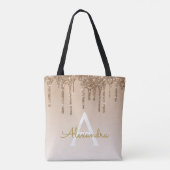 Gold Bling Sparkle Elegant Monogram Boekentas Tote Bag (Achterkant)