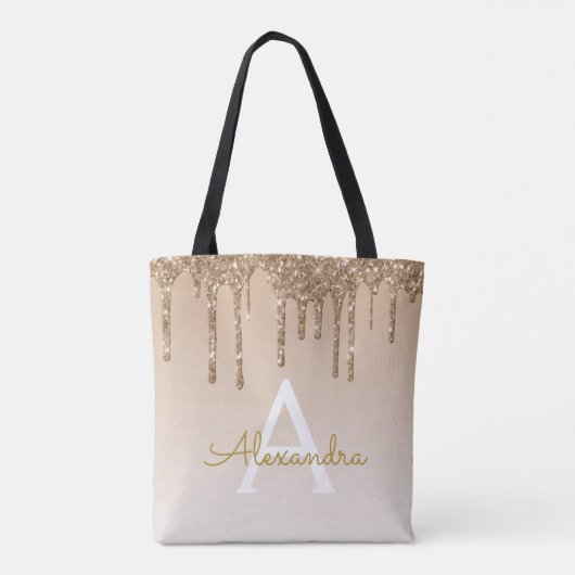 Gold Bling Sparkle Elegant Monogram Boekentas Tote Bag (Achterkant)