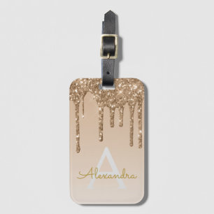 Gold Bling Sparkle Glitter Monogram Naam Bagagelabel