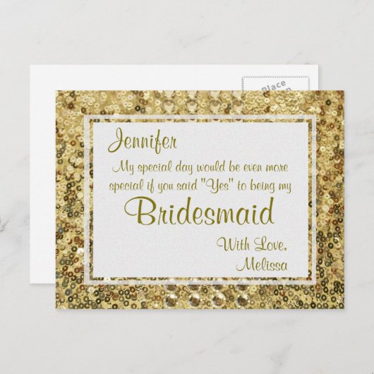 Gold Bling | Wil je mijn bruidsmeisje zijn? Uitnodiging Briefkaart (Voorkant / Achterkant)